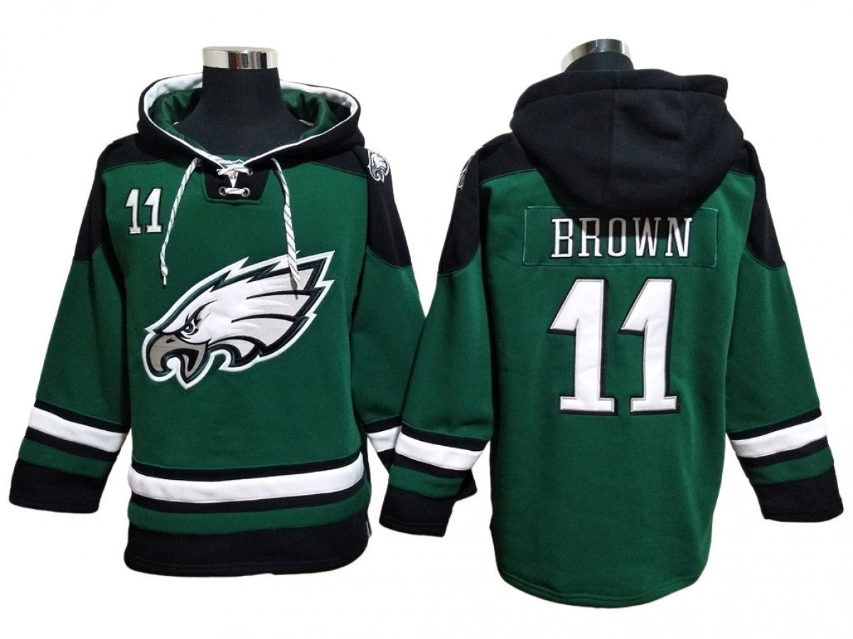 Philadelphia Eagles #11 A.J. Brown Green Lace-Up Pullover Hoodie