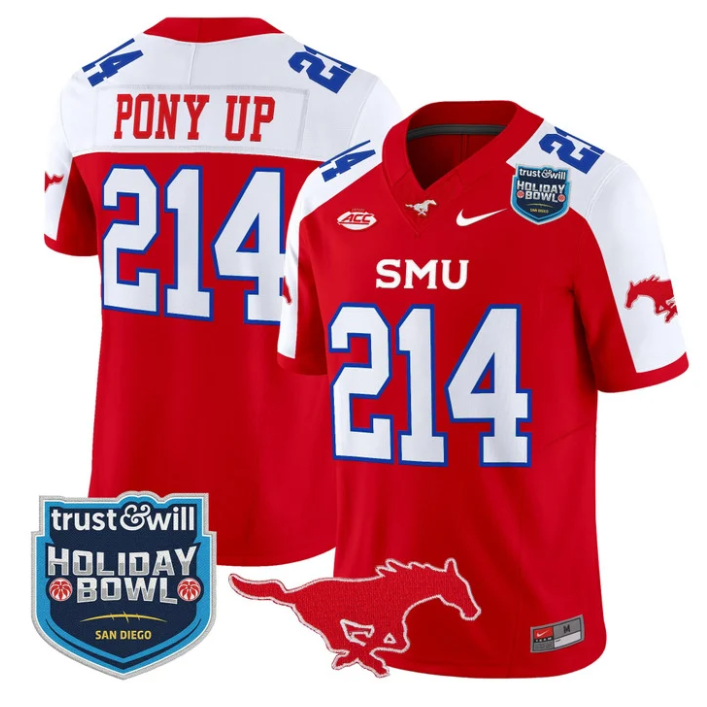 Pony Up Jersey #214 SMU Mustangs 2026 Holiday Bowl Patch Stitched Red Alternate