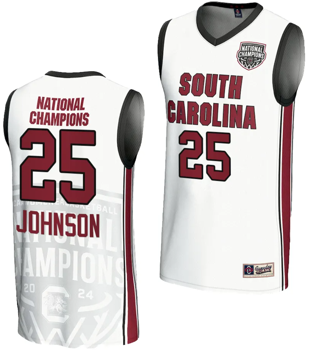 Raven Johnson Jersey #25 South Carolina Gamecocks 2024 NCAA Basketball National Champions White