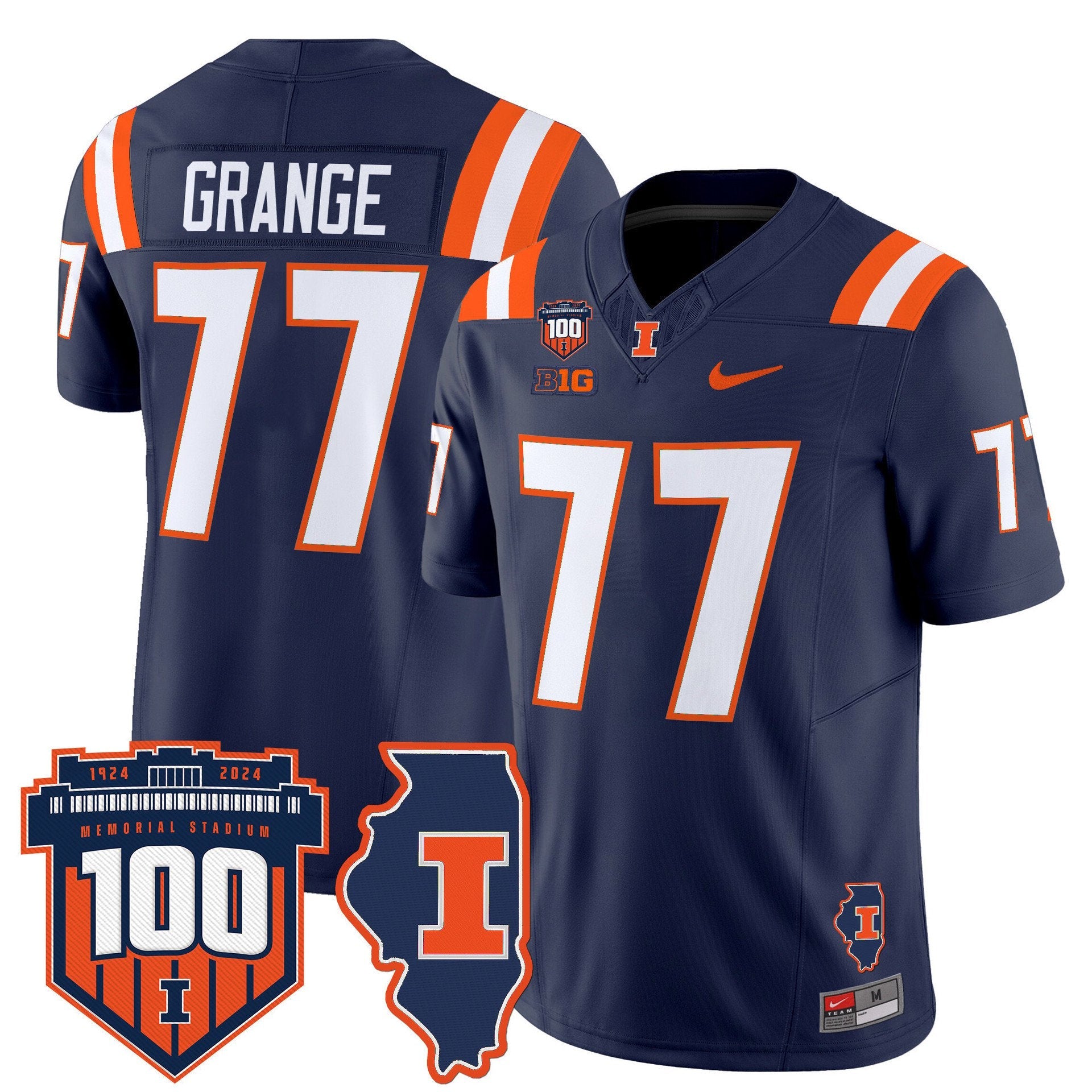 Red Grange Jersey #77 Illinois Fighting 100th Memorial Stadium