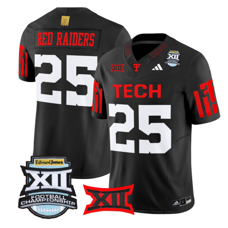 Red Raiders Jersey #25 Texas Tech Red Raiders 2025 Big 12 Championship