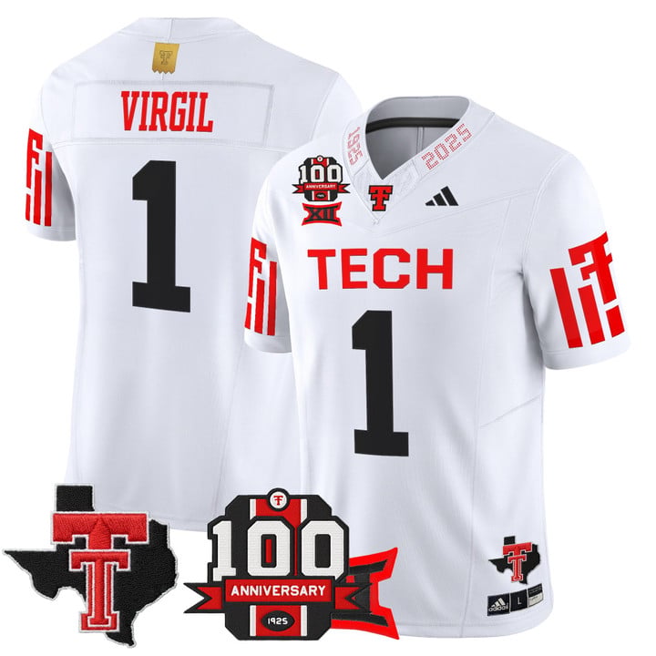 Reggie Virgil Jersey #1 Texas Tech 2025 100th Anniversary Patch Stitched