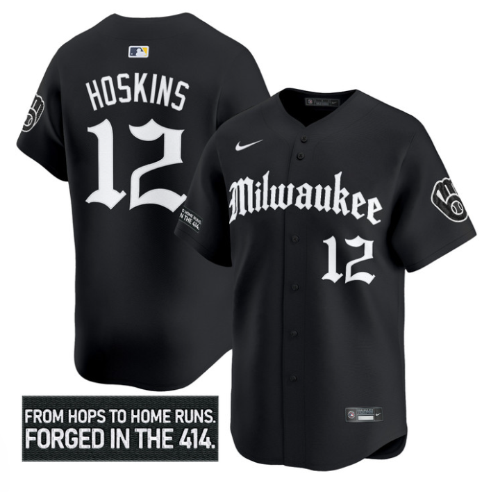 Rhys Hoskins Jersey #12 Milwaukee Brewers Gothic 414 Shadows Edition
