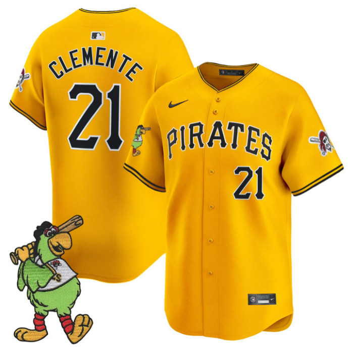 Roberto Clemente Jersey #21 Pittsburgh Pirates Pirate Parrot Patch Premier Limited Stitched
