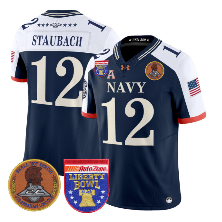 Roger Staubach Jersey #12 Navy Midshipmen 250th 2026 Liberty Bowl Stitched Navy Alternate