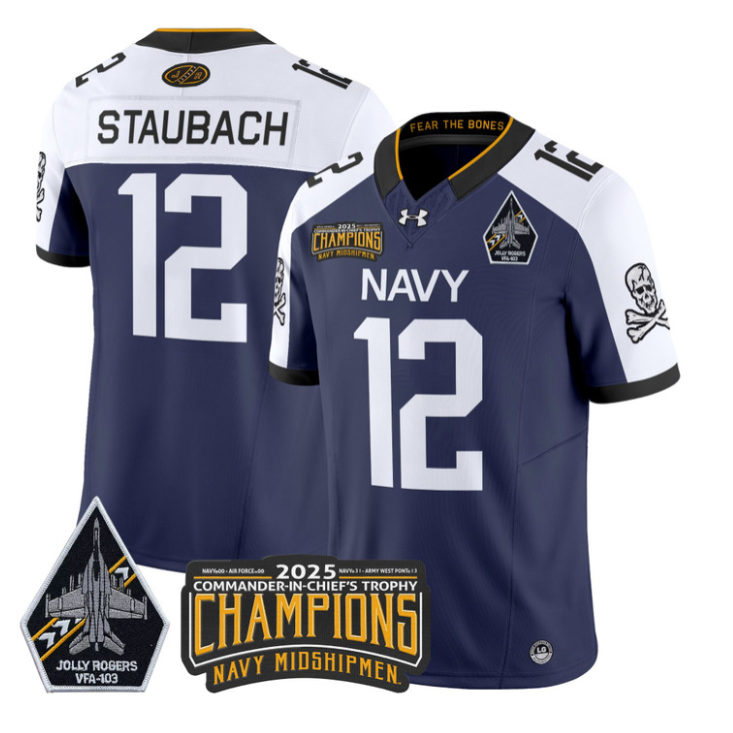 Roger Staubach Jersey #12 Navy Midshipmen Jolly Rogers 2025 Trophy Navy Alternate