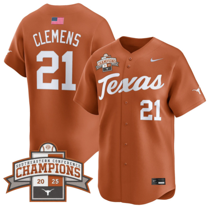 Roger Clemens Jersey #21 Texas Longhorns 2025 Southeastern Champions Vapor Stitched Texas