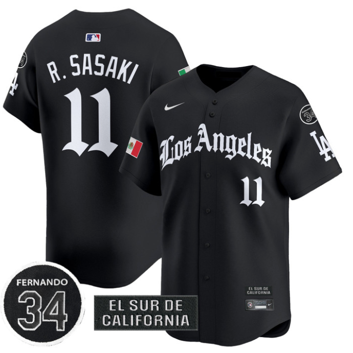 Roki Sasaki Jersey #11 Dodgers Mexico 2025 LA Gothic Style Patch Premier Limited Stitched