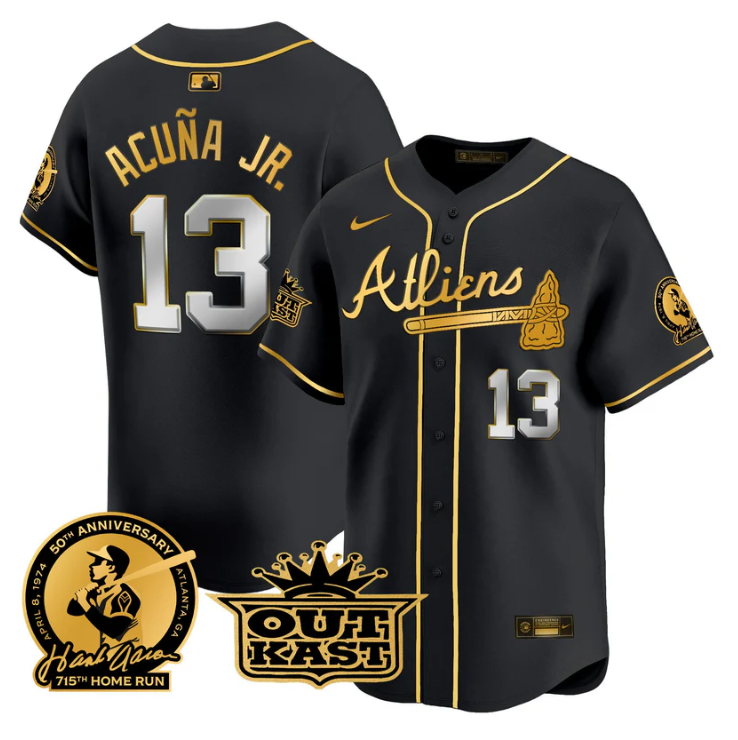Ronald Acuna Jr Jersey #13 Atlanta Braves Atliens Hank Aaron Patch Limited Stitched
