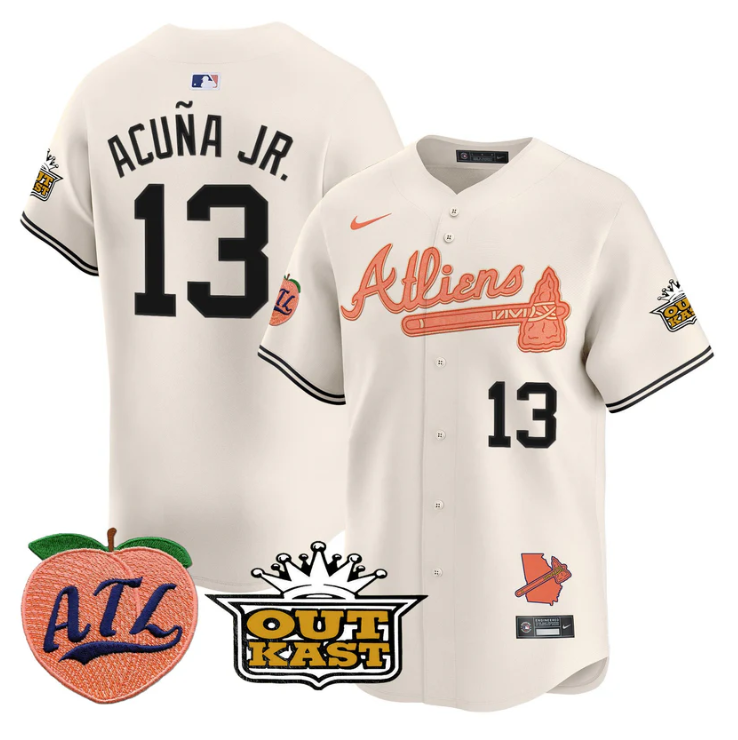 Ronald Acuna Jr Jersey #13 Atlanta Braves Atliens Peach Vapor Premier Limited Stitched