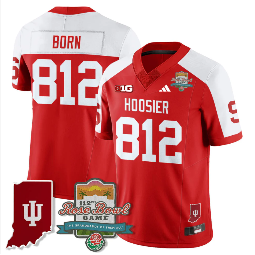 Rust Born Jersey #812 Indiana Hoosiers Rose Bowl 112th Patch Stitched