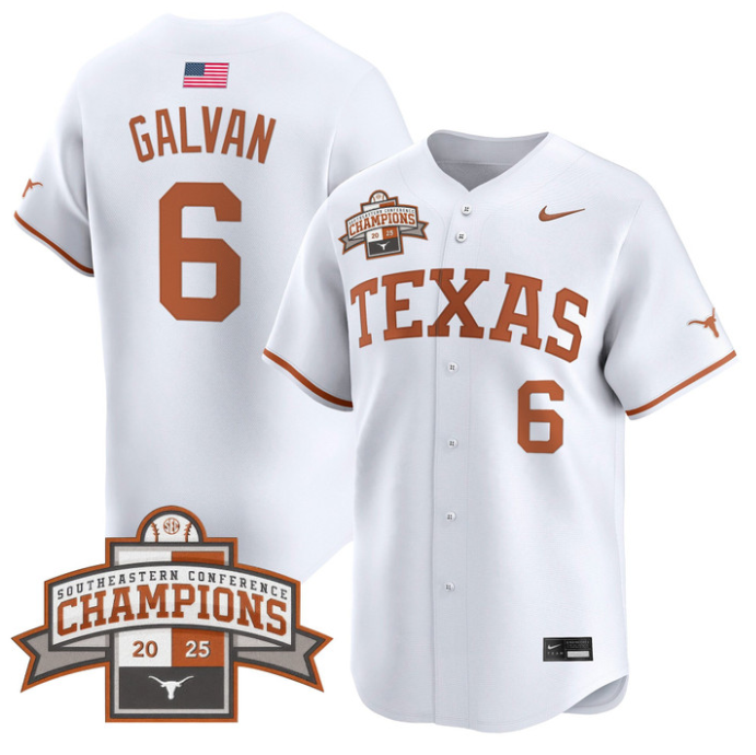 Rylan Galvan Jersey #6 Texas Longhorns 2025 Southeastern Champions Vapor Stitched Texas