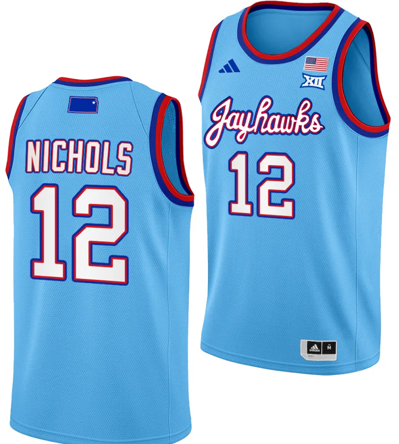 S'Mya Nichols Jersey #12 Kansas Jayhawks Basketball DRIP Alternate 2023-24 Baby Blue