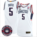 Stephon Castle Jersey #5 UConn Huskies Basketball 2024 Back To Back Champions Patch White