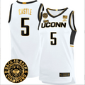 Stephon Castle Jersey #5 UConn Huskies Basketball 2024 Back To Back Champions Patch White Gold