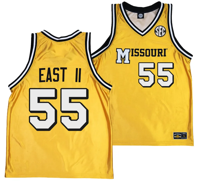 Sean East II Jersey #55 Missouri Tigers Alternate Basketball Throwback Legacy uniform Gold