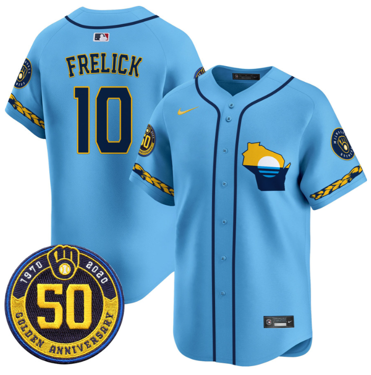 Sal Frelick Jersey #10 Milwaukee Brewers Golden 50th Anniversary Patch Stitched