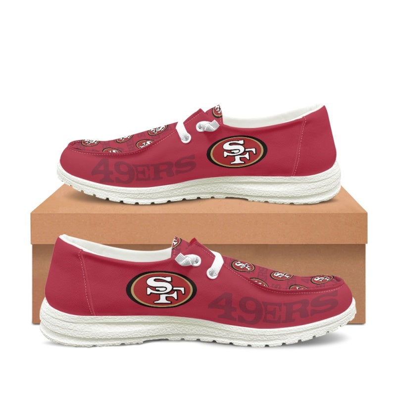 San Francisco 49ers Red Team Name Logo Canvas Sneaker Shoes For Men Women Fans