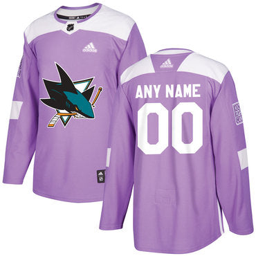 San Jose Sharks Purple Pink Custom Hockey Fights Cancer Practice Jersey Stitched