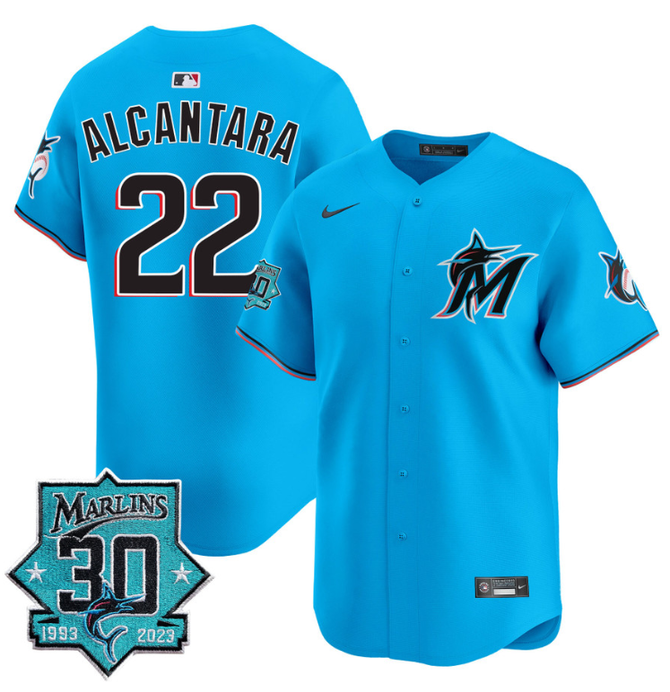 Sandy Alcantara Jersey #22 Miami Marlins 30 Seasons Anniversary Patch Limited Stitched