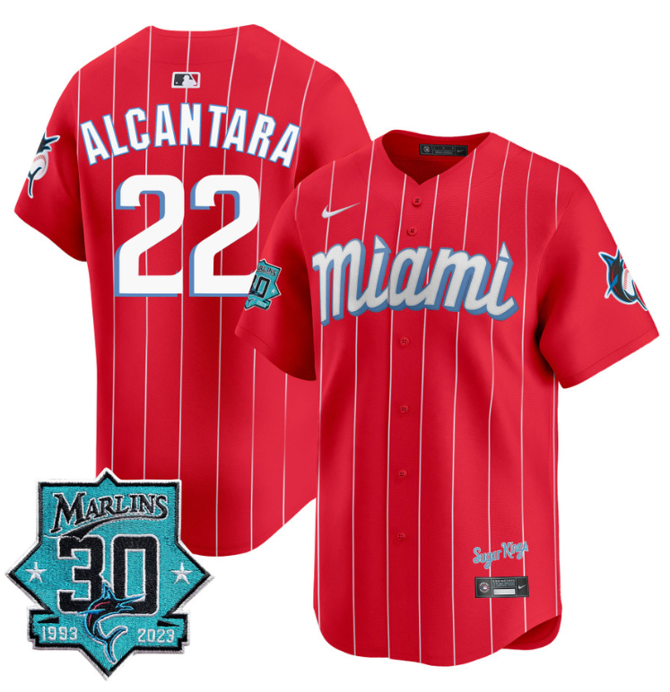 Sandy Alcantara Jersey #22 Miami Marlins 30 Seasons Anniversary Patch Limited Stitched