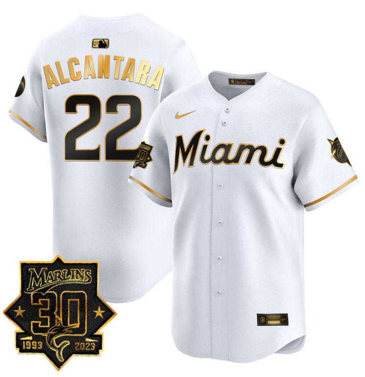 Sandy Alcantara Jersey #22 Miami Marlins 30 Seasons Anniversary Patch Limited Stitched