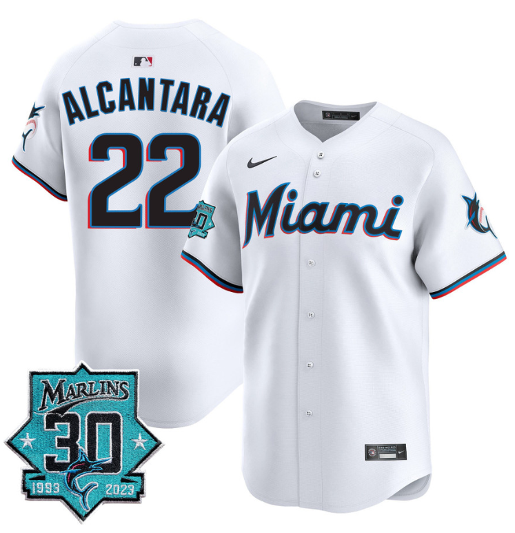 Sandy Alcantara Jersey #22 Miami Marlins 30 Seasons Anniversary Patch Limited Stitched