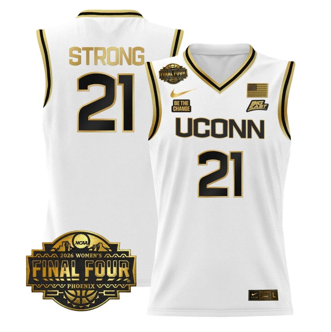 Sarah Strong Jersey #21 UConn Huskies 2026 Final Four Stitched White Gold