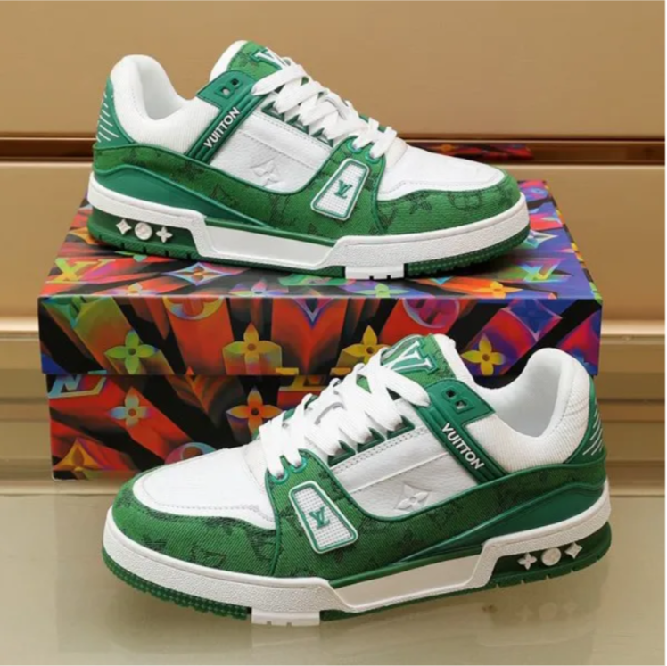 LV Trainer Denim Monogram Green Shoes Sneakers