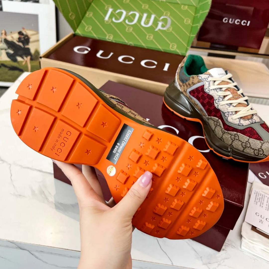 GG Rhyton Canvas ‘Beige Brick Red’ Shoes Sneakers