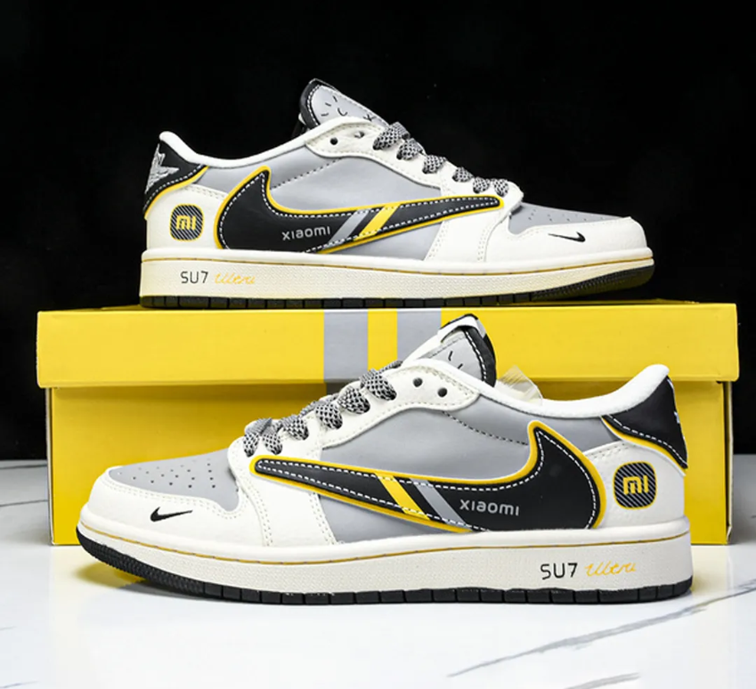 Travis Scott x Xiaomi x AJ 1 Low SP OG Light Grey Black Yellow Shoes Sneakers