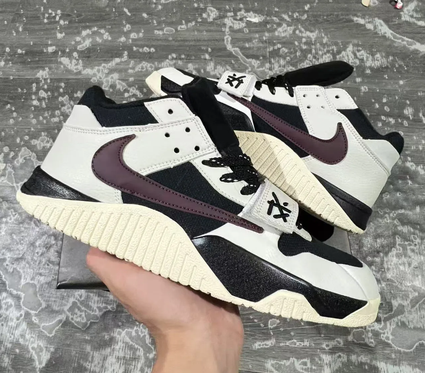 Travis Scott x Jumpman Jack Black White Burgundy Shoes Sneakers