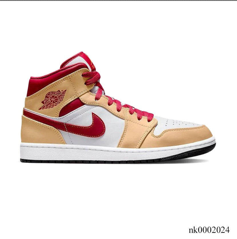 Air Jordan 1 Mid Beige White Red Shoes Sneakers