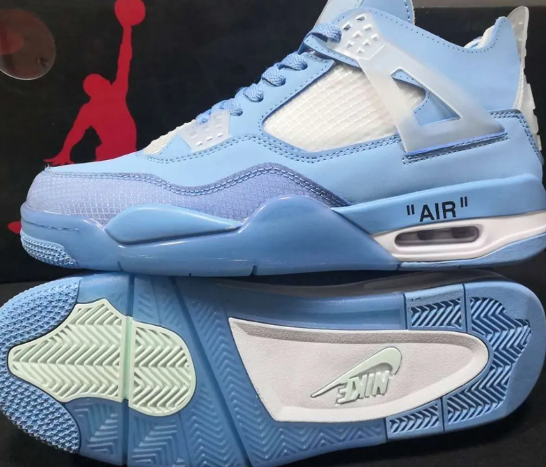 OW x AJ 4 Ice Blue Shoes Sneakers