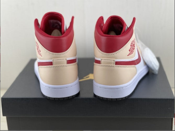 Air Jordan 1 Mid Beige White Red Shoes Sneakers