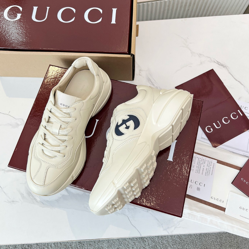 GG Rhyton Interlocking G Ivory Blue Shoes Sneakers