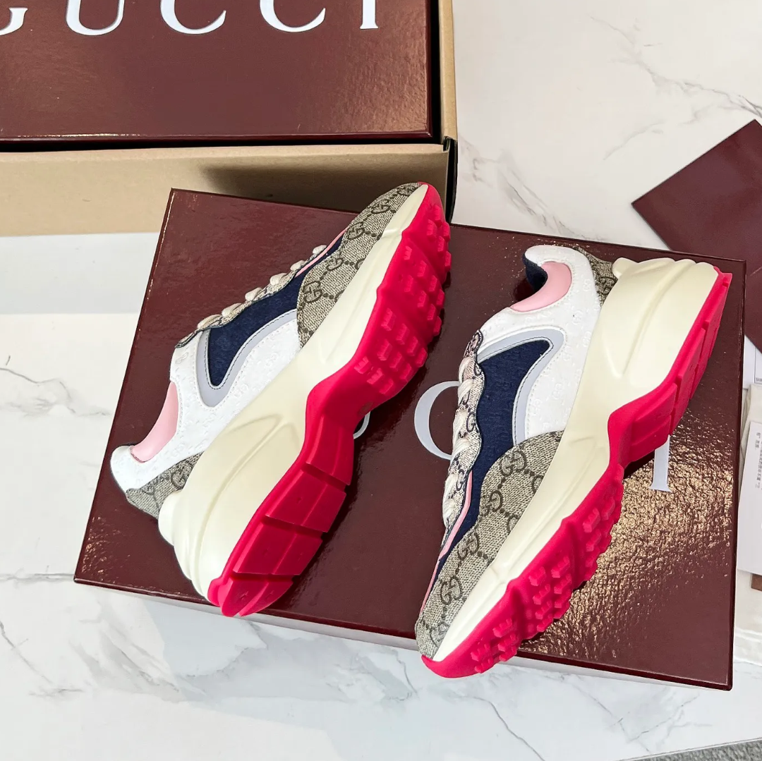 GG Rhyton Canvas Beige White Pink Shoes Sneakers
