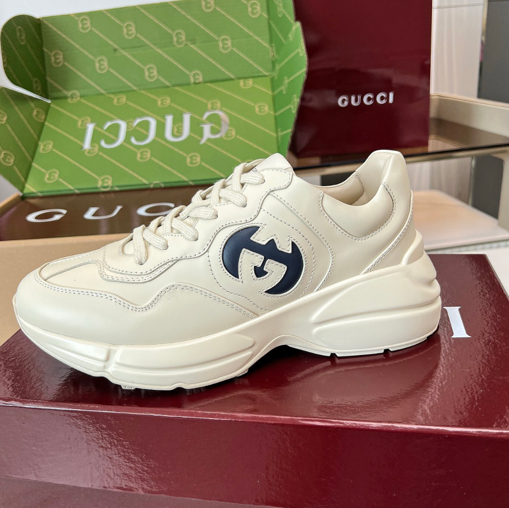 GG Rhyton Interlocking G Ivory Blue Shoes Sneakers