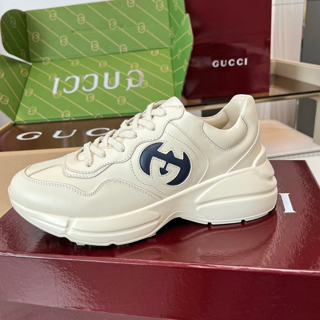 GG Rhyton Interlocking G Ivory Blue Shoes Sneakers
