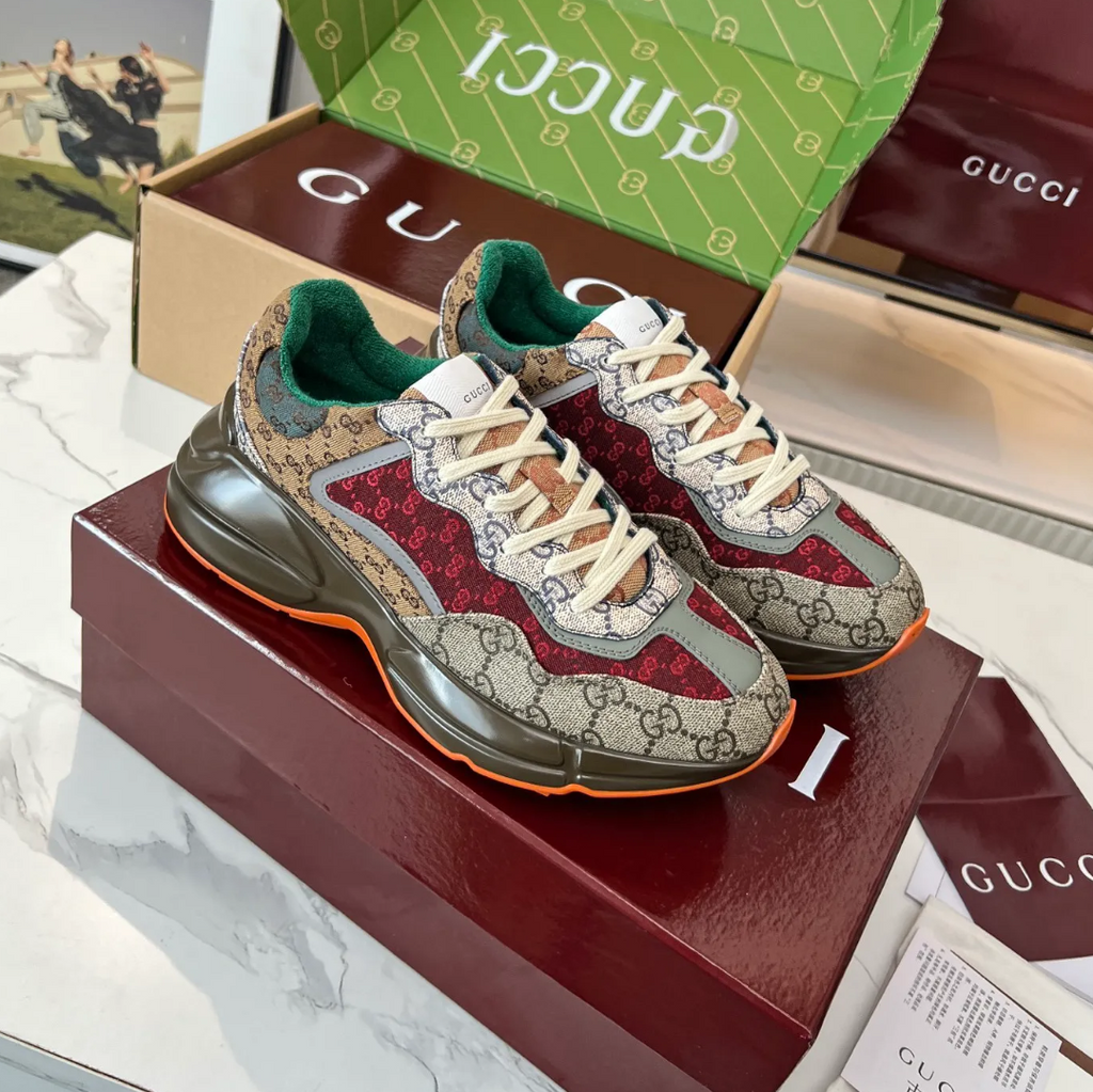 GG Rhyton Canvas ‘Beige Brick Red’ Shoes Sneakers