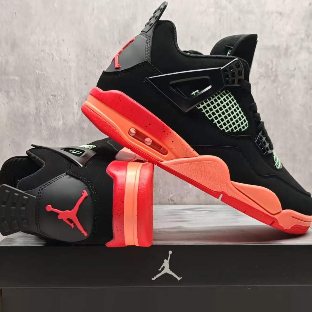Air Jordan 4 Retro Black Infrared Barely Volt Shoes Sneakers