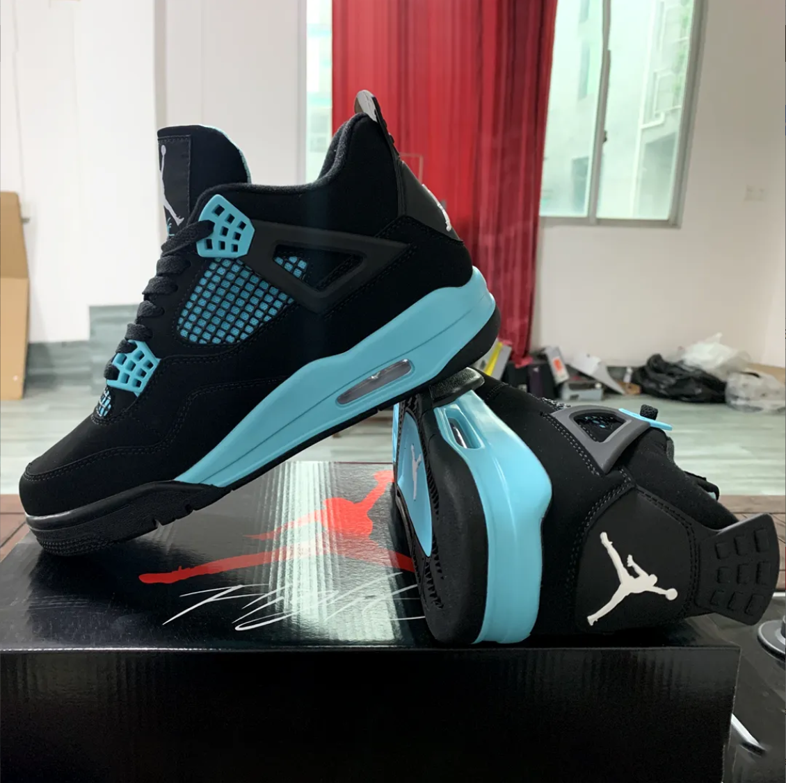 Air Jordan 4 Black Cyan Shoes Sneakers