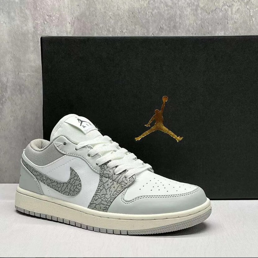 Air Jordan 1 Low PRM Grey Elephant Print Shoes Sneakers