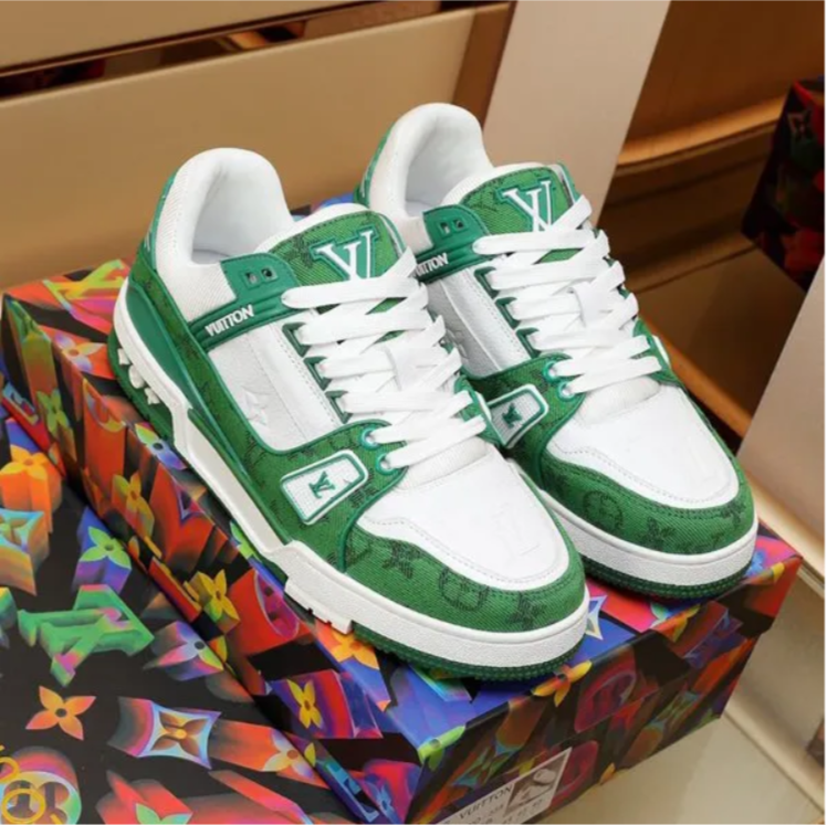 LV Trainer Denim Monogram Green Shoes Sneakers