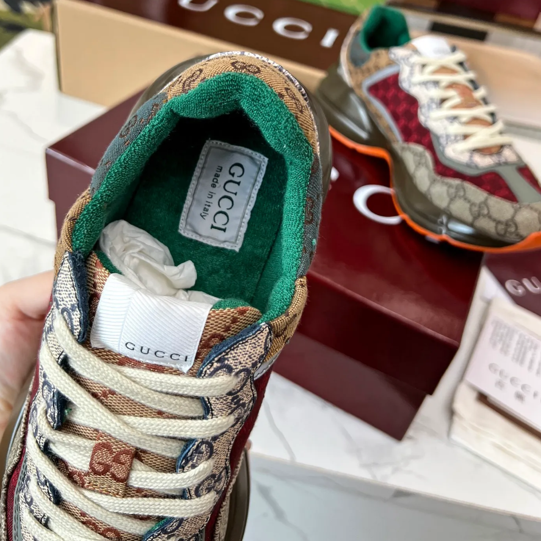 GG Rhyton Canvas ‘Beige Brick Red’ Shoes Sneakers