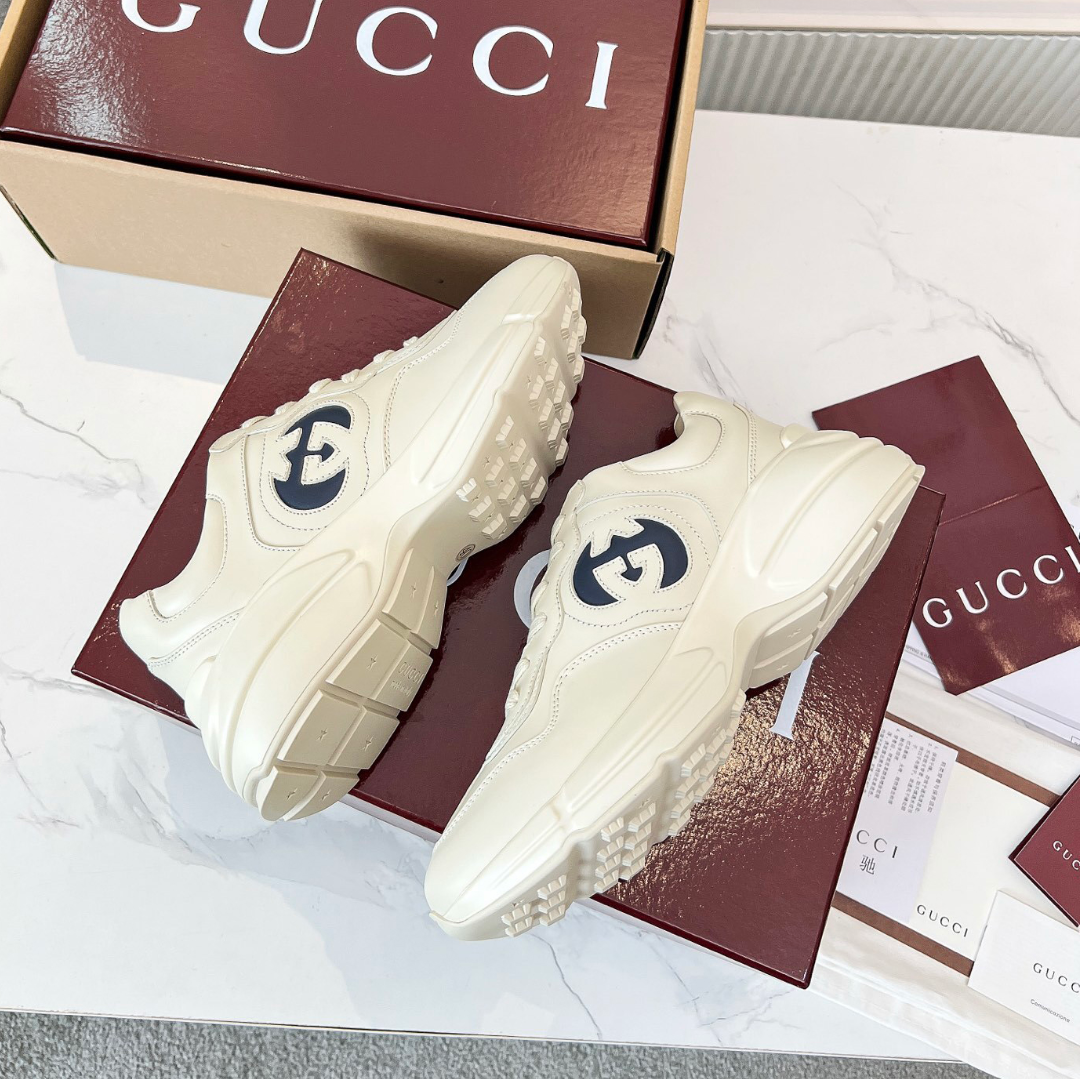 GG Rhyton Interlocking G Ivory Blue Shoes Sneakers