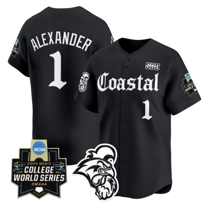 Sebastian Alexander Jersey #1 Coastal Carolina 2025 World Series Gothic