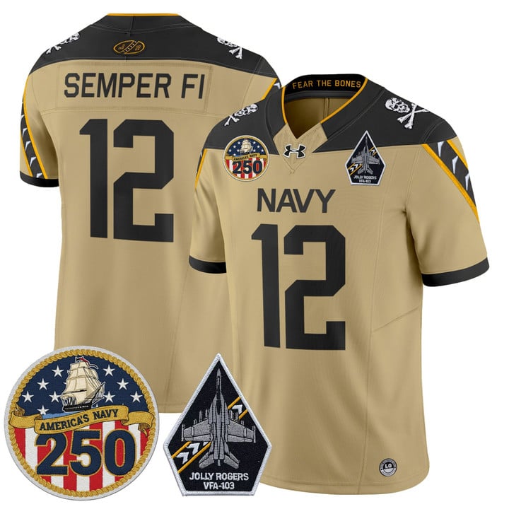 Semper Fi Jersey #12 Navy Midshipmen Jolly Rogers 250th Patch Stitched
