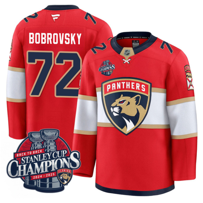 Sergei Bobrovsky Jersey #72 Florida Panthers 2025 Stanley Cup Back To Back Blue