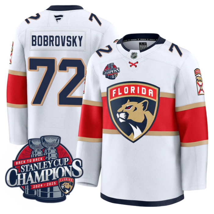 Sergei Bobrovsky Jersey #72 Florida Panthers 2025 Stanley Cup Back To Back Blue